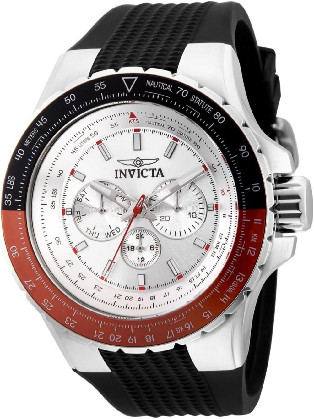 Men Silver Black Rubber Band Aviator Analog Quartz Swimming Luminous Round Watch